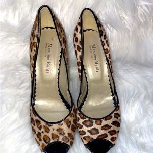 Massimo Baldi peep toe mohair animal print pumps size 8 EUC